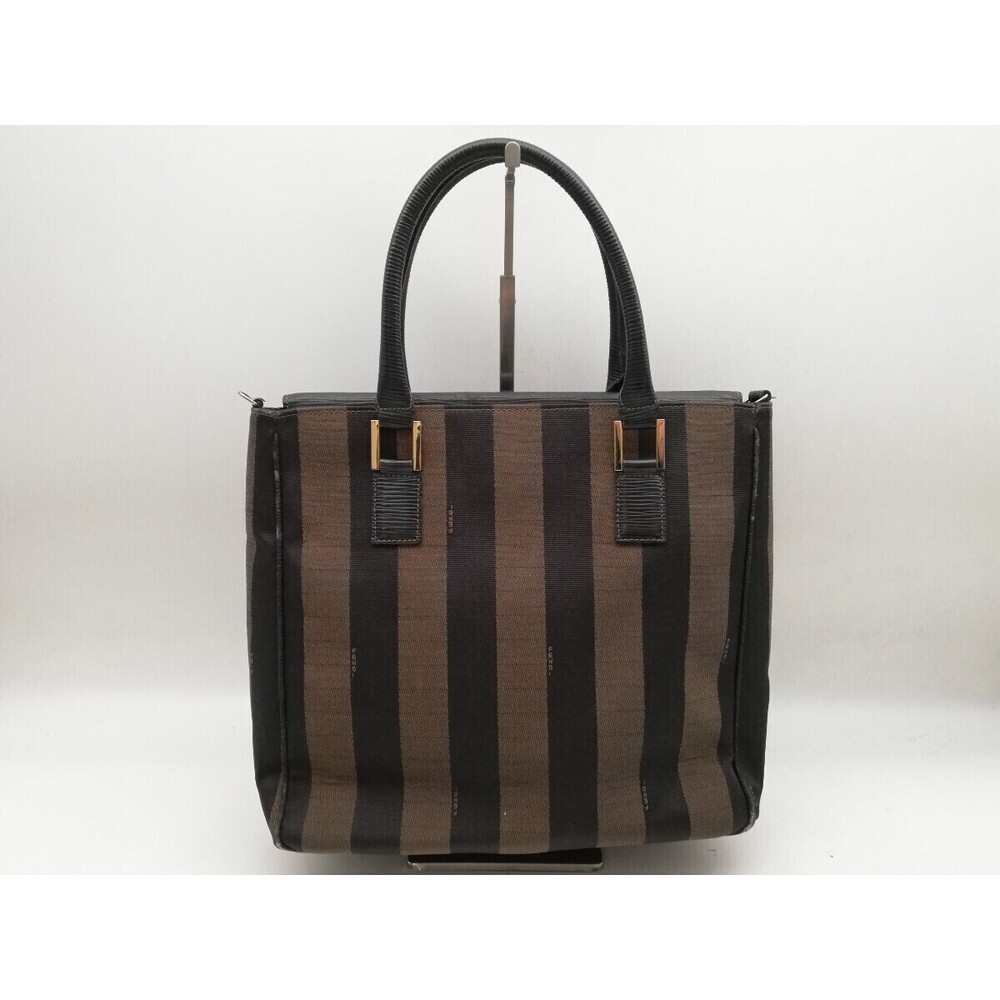 FENDI Pequin handbag canvas leather black brown tote bag